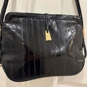 Vintage Genuine Eel Skin Shoulder Bag – Black | Made in Korea